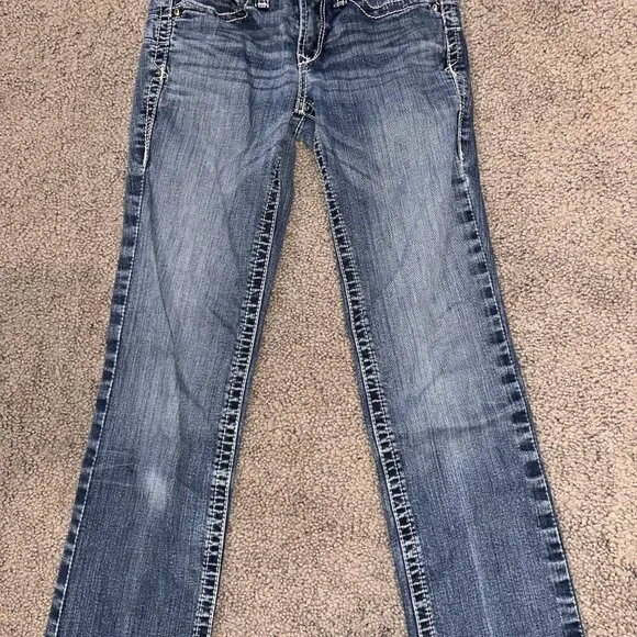 ARIAT REAL DENIM LOW RISE WESTERN BOOT CUT JEANS - W26" L35" EXTRA LONG TALL - Picture 3 of 16